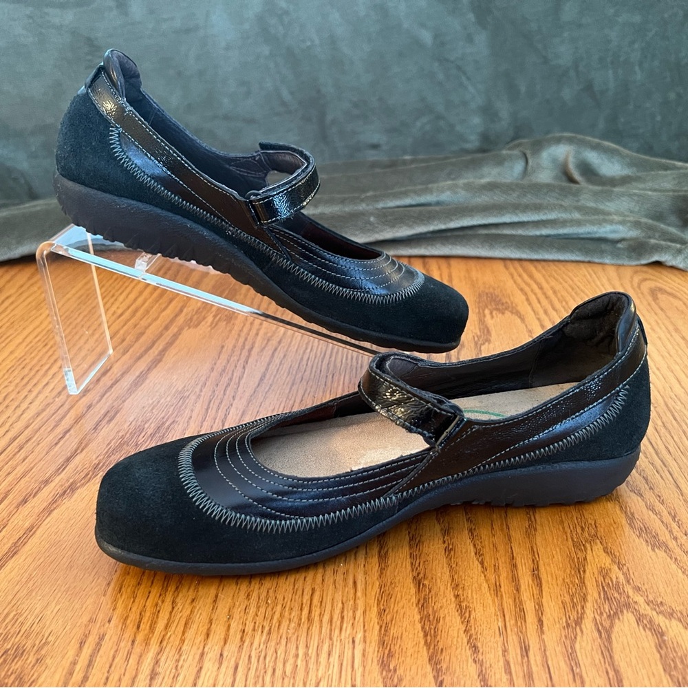 NAOT Women’s Black Patent leather/Suede Mary Jane Shoes Size 9.5/41